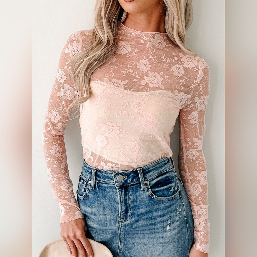 Elegant Lace Floral Women Top - Pink